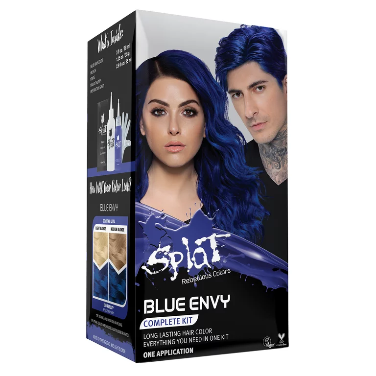 Splat His And Her Rebellious Hair Color Complete Kit With Bleach, Blue Envy - 1 Kit